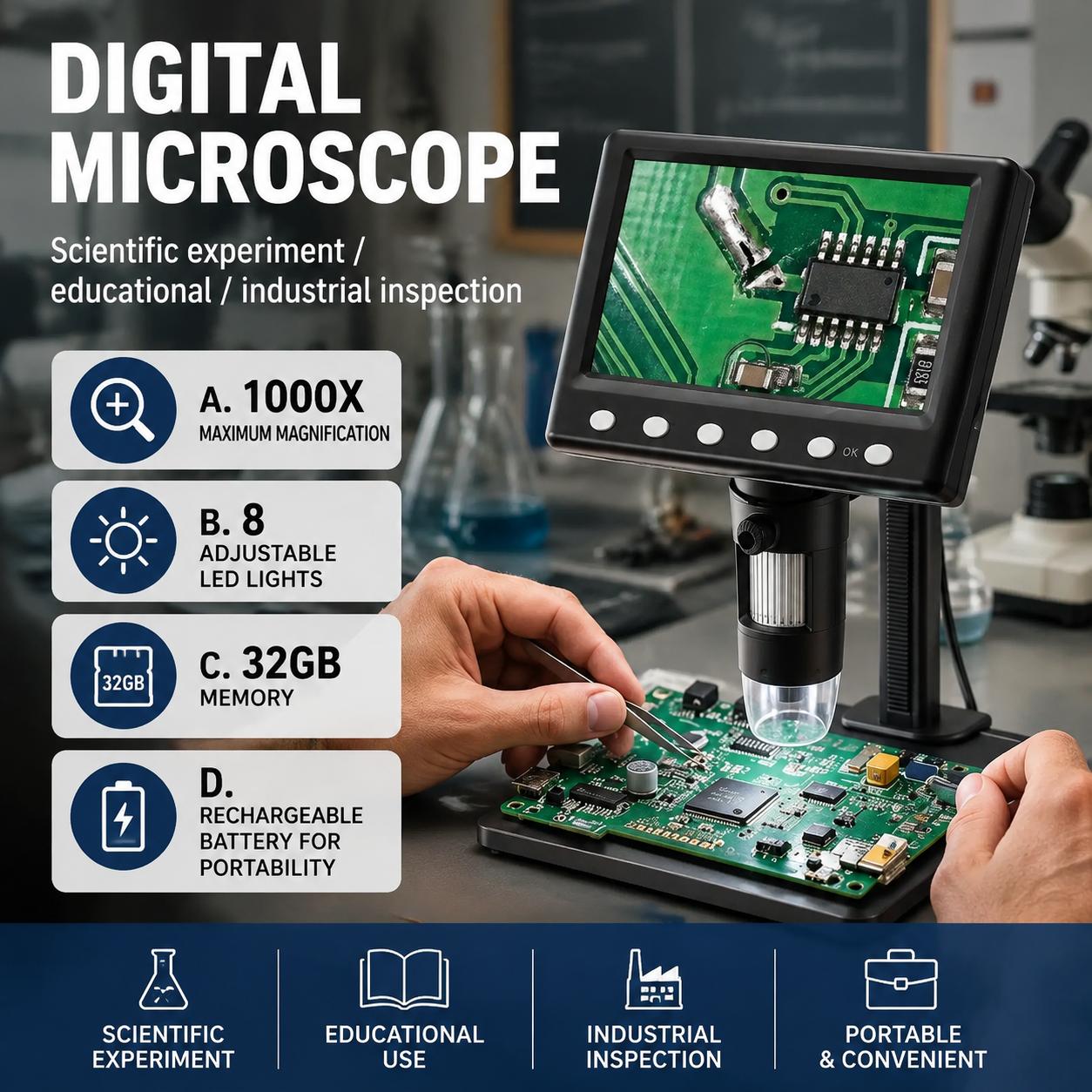 Diy Electronics Microscope - Цифровой инспекционный микроскоп с 1000-кратным увеличением,
